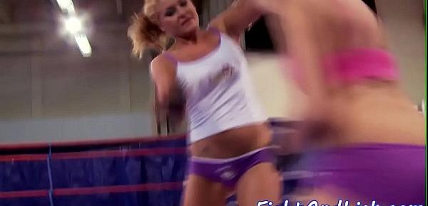  Lesbian milf masturbates in the boxing ring